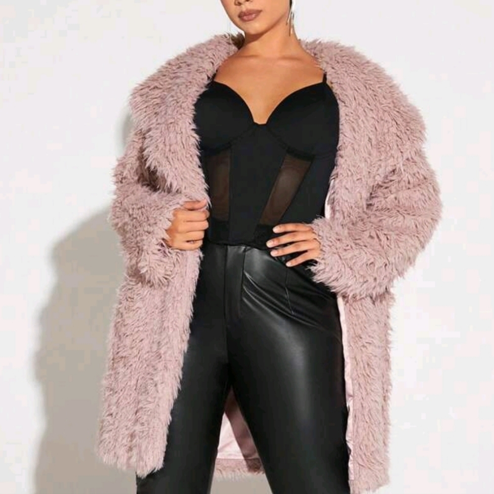 New rose gold pink furry coat jacket plus size 1X